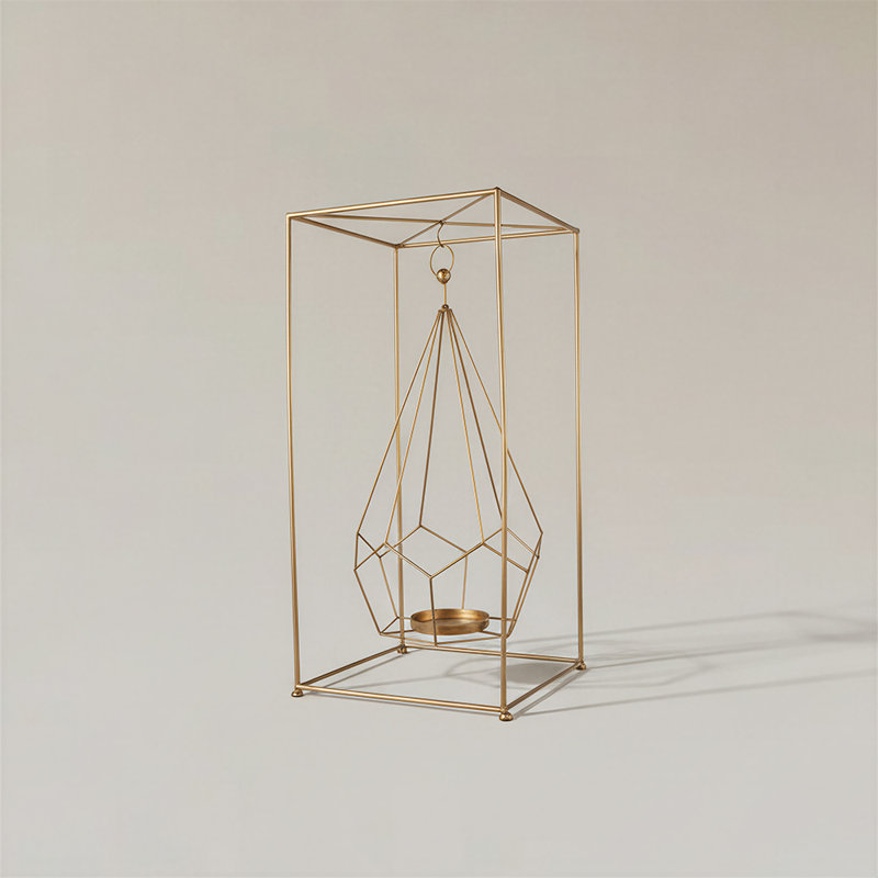 Porte-bougie géométrique en métal doré