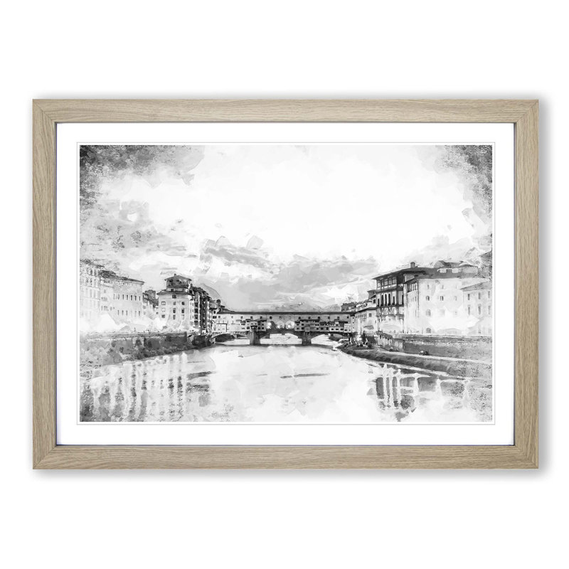 Ponte Vecchio Bridge in Florence Italy - Picture Frame Graphic Art Print, Oak, 50cm H x 76cm W x 2cm D