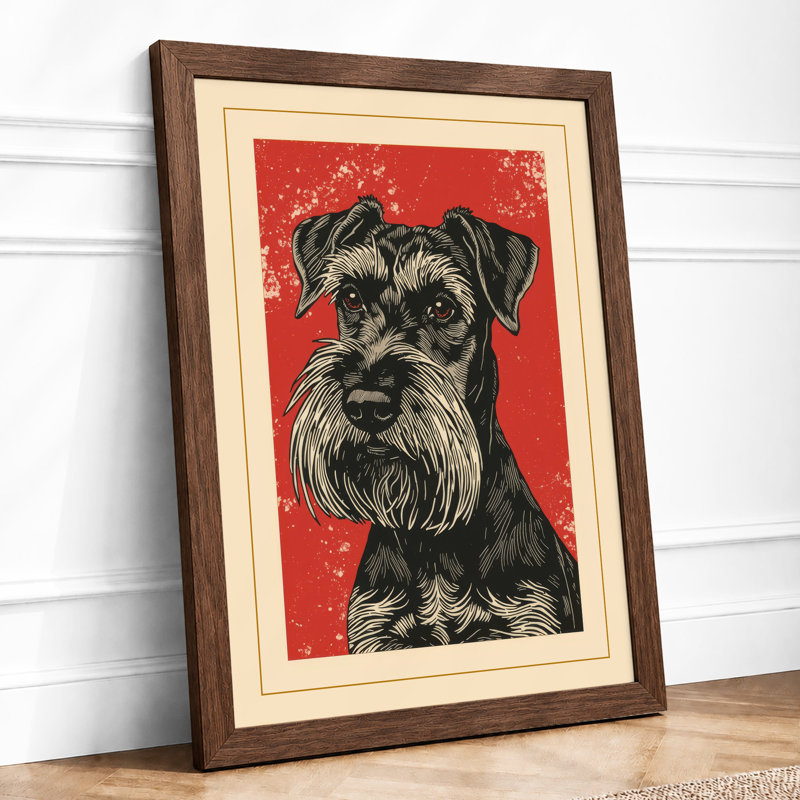 Alert Schnauzer Boho - Framed Print, A3 - 42.0 x 29.7 cm, Walnut