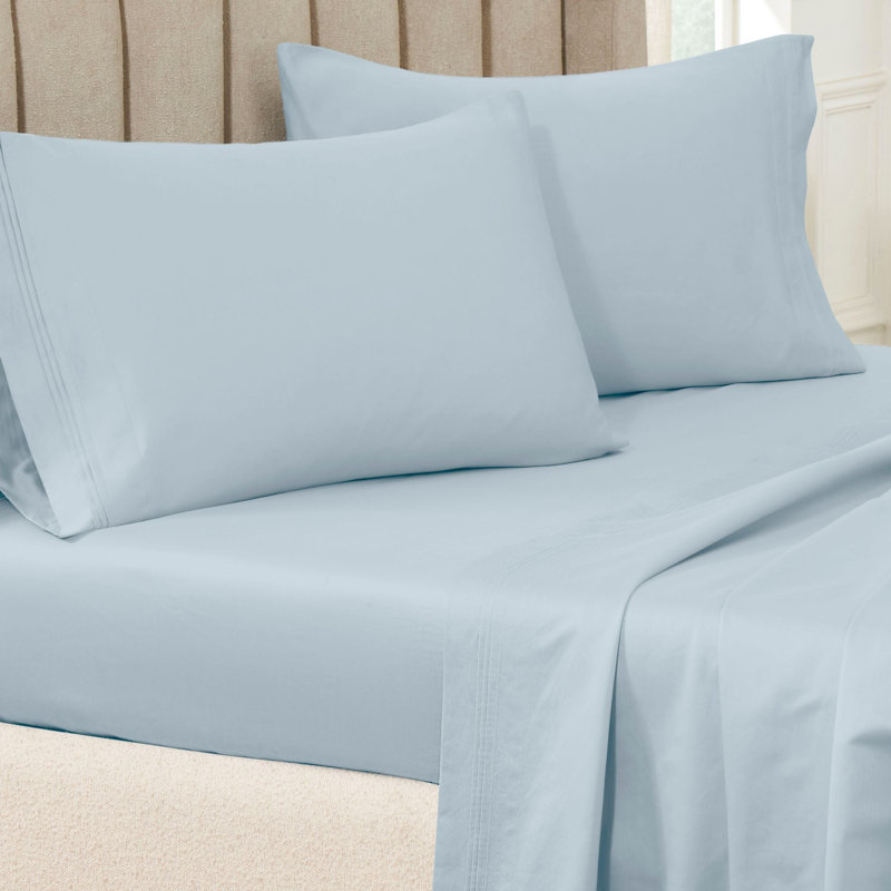 Ensemble de taies d'oreiller de couleur unie en coton égyptien certifié 650 fils Aldin, Standard, Bleu pastel