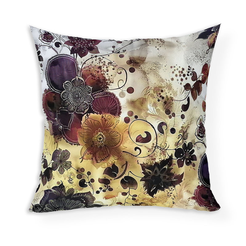 Coussin décoratif intérieur / extérieur Porcelain Petal Whispers, 26"H x 26"W, Orange/Purple
