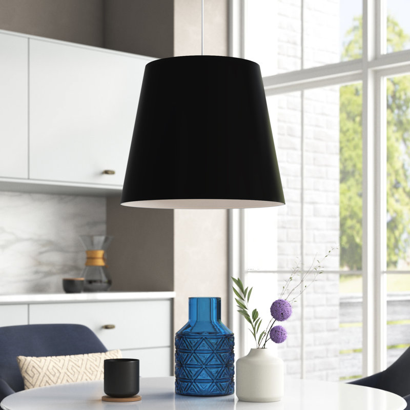 Oversized Drum 1 Light Single Cone Pendant, 21" H x 26" W x 26" D, Black