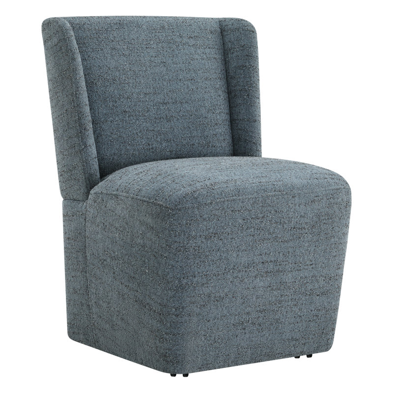Ardeth Upholstered Side Chair with Casters, Mellow Steel Blue Chenille