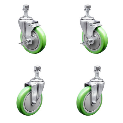 Polyurethane Wheel Swivel 12mm Threaded Stem Caster with Brake