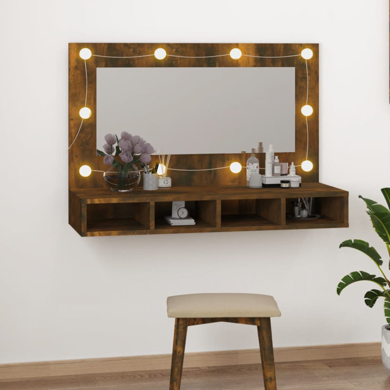 Maahi Mirror Cabinet with LED, 62cm H x 60cm W x 31.5cm D, Sonoma Oak