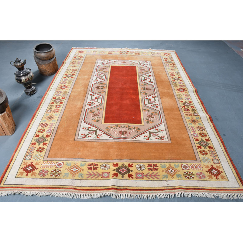 Tapis turc rétro de style bohémien Oushak - rouge / jaune