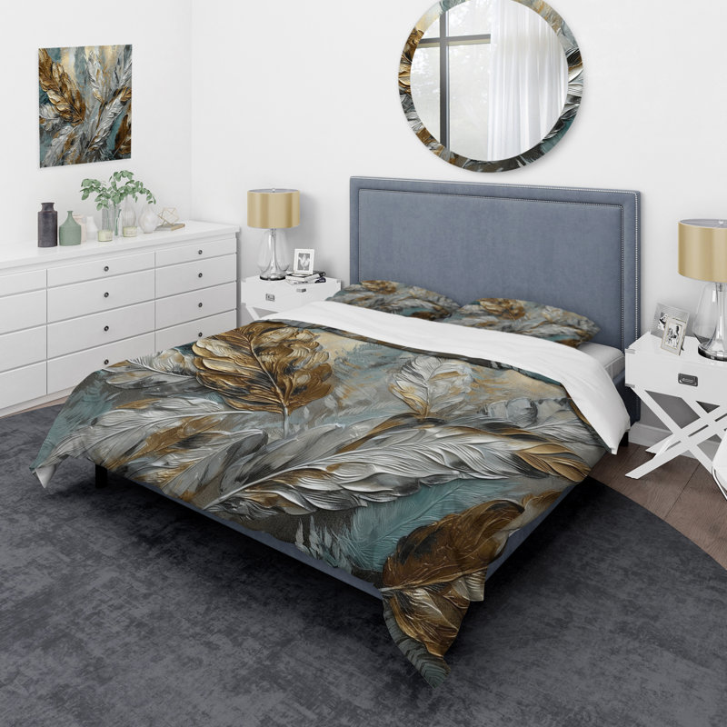 Ensemble de housse de couette en microfibre / polyester Silver and Gold Expressions Of Freedom I Bedding