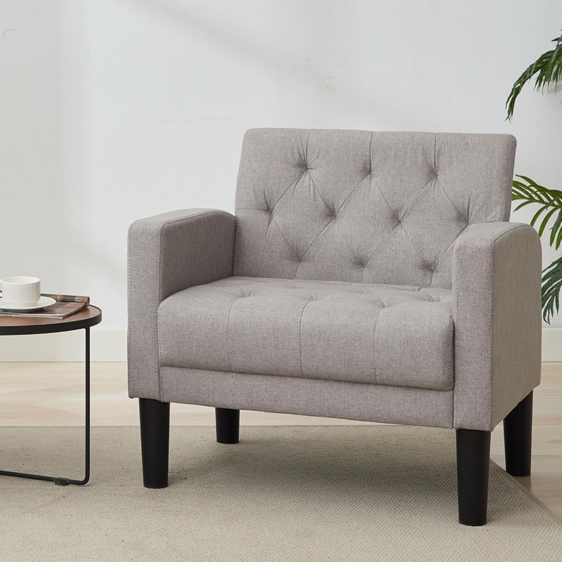 Armchair Modern Accent Chair Comfy Upholstered Seats Armchairs for Living Room Bedroom Dining Room, Light Grey Linen, 1