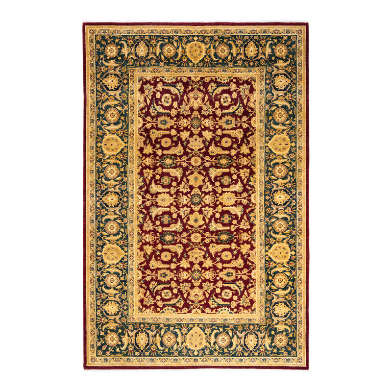 Tapis unique noué à la main rouge de 6 pi 1 po x 9 pi 4 po Epes