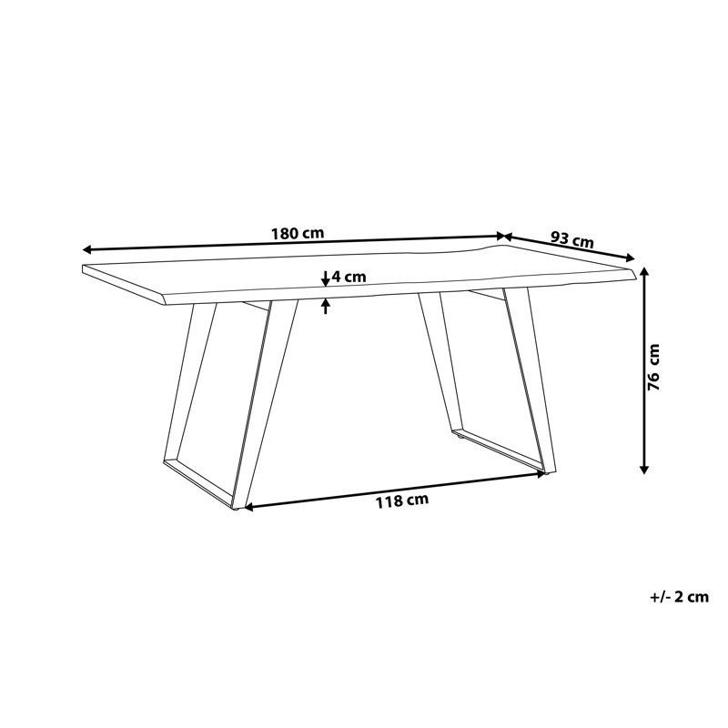 Cierra Acacia Solid Wood Top Metal Base Dining Table, H76 x L180 x W90cm