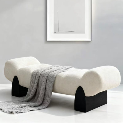 Banc rembourré en bois massif beige