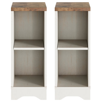 2 Pack Of Small End Table For Living Room,23.6" Wood Sofa Side Table With 4 Open Storage Space&Adjustable Shelf For Bedroon, Hallyway,Cream White