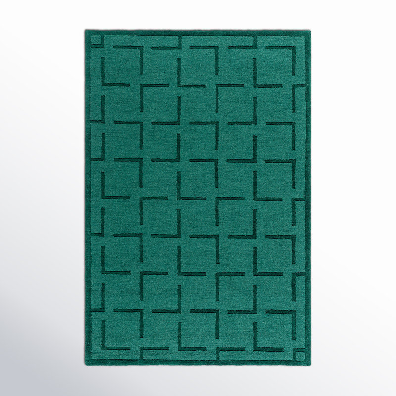 Rectangle Loretto Geometric Hand Loomed Wool Area Rug in Green, Rectangle 8' x 10'