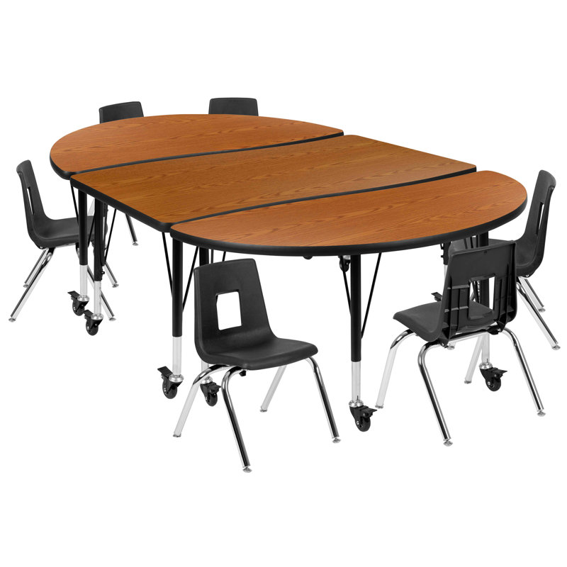 Ensemble de table d'activité pliable en stratifié à motif oval 76 po Goddard, L 47,5 po x P 76 po x H 17 à 25 po, Chêne