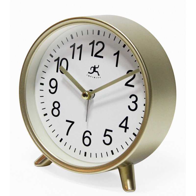 Horloge de table ronde en plastique avec alarme 5,75 pouces, Or