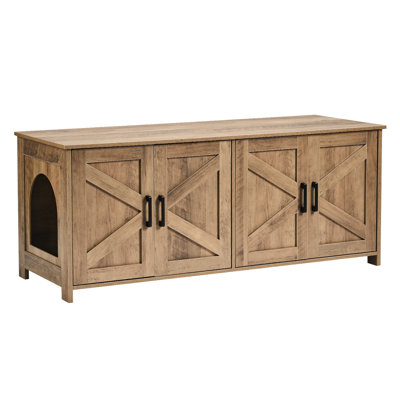 Cat Litter Box Enclosure for 2 Cats, 47.2"L x 18.5"W x 19.7"H, Litter Box Furniture Hidden with Double Rooms, Wooden Cat Box Cabinet Fit Most of Litter Box, Greige