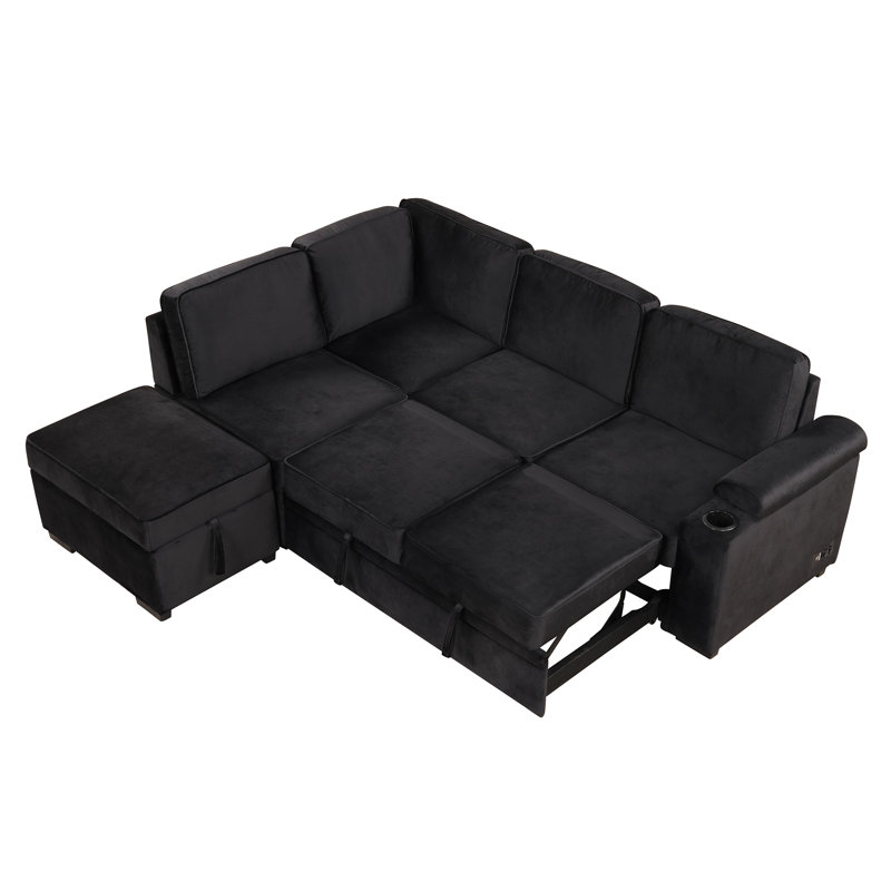 L Shape Sleeper Sectional Sofa Bed with Storage Ottoman