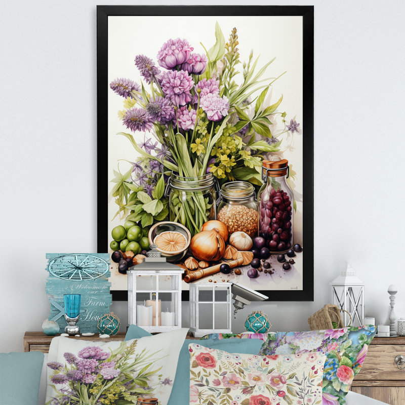 «Purple Green Food Herbs A Delicate», reproduction d'art sur toile, H 44 po x l 34 po x P 1,5 po, Cadre photo noir