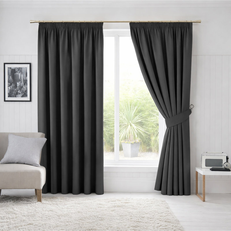 260 GSM Blackout Pencil Pleated Thermal Curtain (Set Of 2), Dark Grey, 168cm Width x 228cm Drop