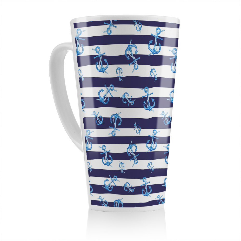 Anchors On Striped Latte Mug