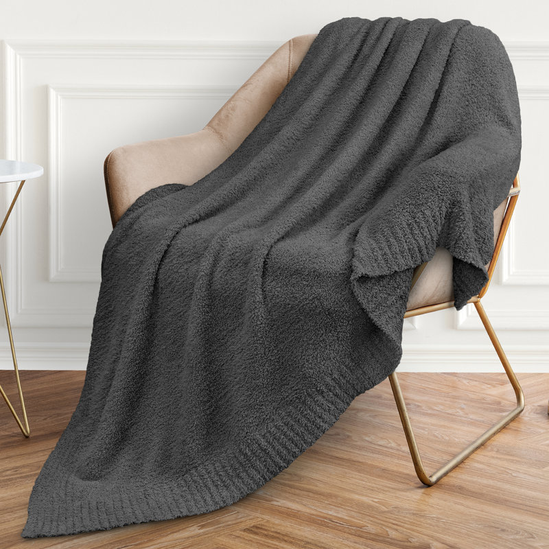 Dark Gray Reversible Fleece Knit Throw Blanket, 50x60 Inches