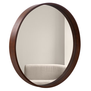 Circle Mirror Wall Decor, Small Brown Round Mirror, Makeup Wood Frame  Mirror, Vanity Circular Mirror for Wall, Walnut Colour Mirror 