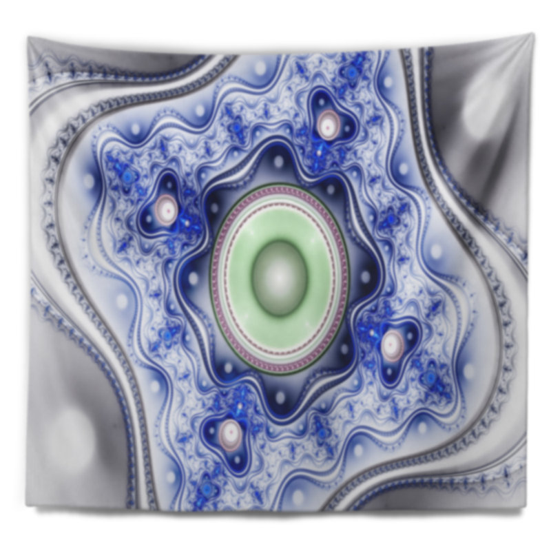Motif abstrait bleu sur blanc avec cercles tapisserie, H 32 po x l 39 po