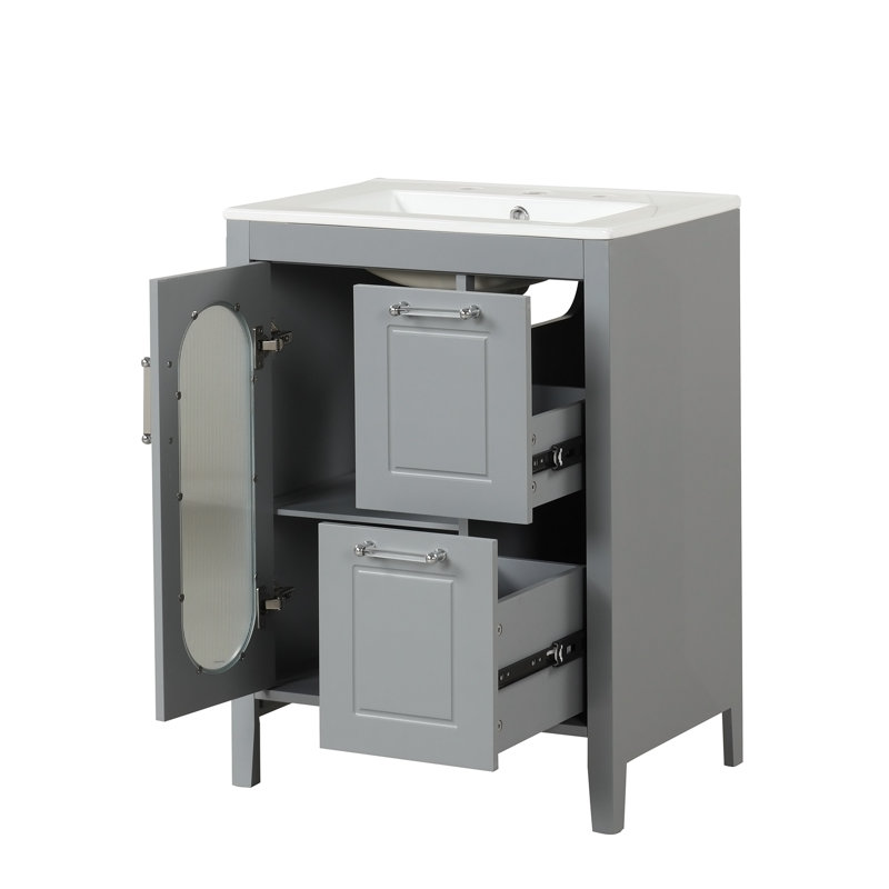 Bathroom Vanity with Sink, Cabinet Featuring Two Drawers and Door, Adjustable Shelf, Crafted from Solid Wood and MDF for Durable Use