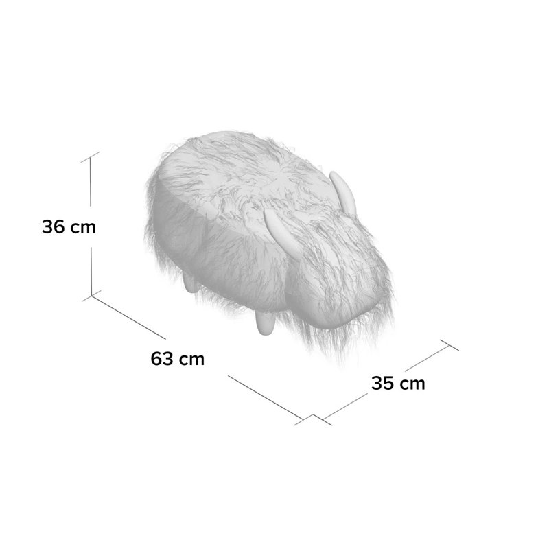 Highland Cow synthetic fur footstool with wooden legs, Brown Faux Fur