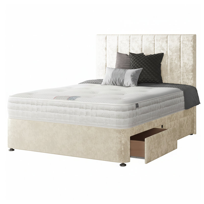 Hedley Divan Bed Base, Small Double (4'), Cream, 4 Drawers