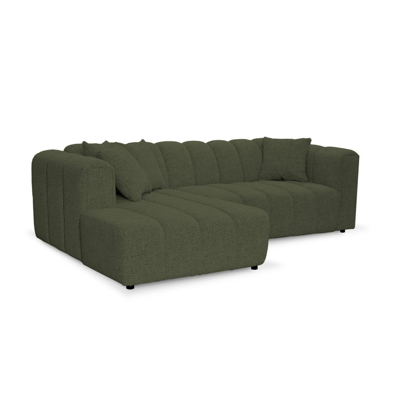 3 Seater Corner Sofa, Polyester - Green, Left Hand Facing