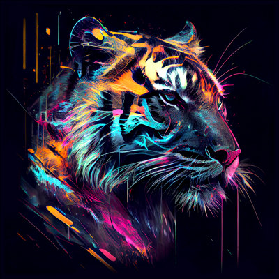 Colourful Tiger Head II - No Frame Art Prints on Float Glass