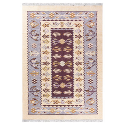 Tapis beige kilim de haute qualité à motif magnifique Ahim