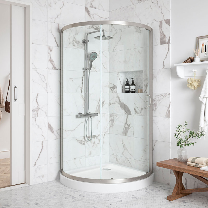 OVE Decors Breeze Premium 33 in. Round Shower Kit w/ Clear, Base, Nickel