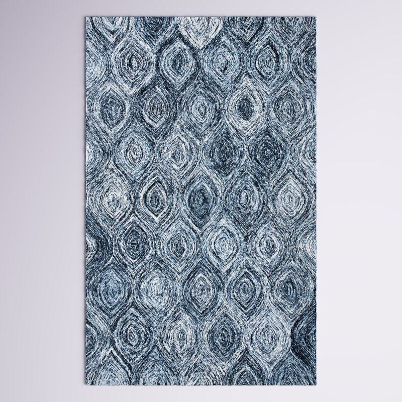 Alora Geometric Hand Tufted Wool Gray/Blue Area Rug, Rectangle 9' x 12'