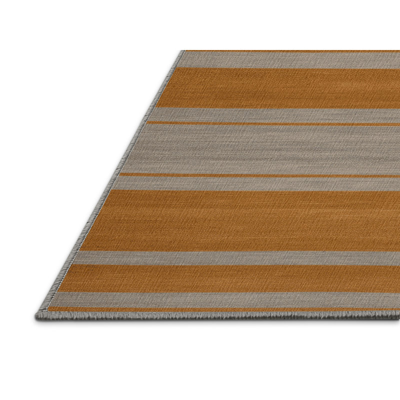  Tapis lavable rayé gris clair ocre, Rond 5 pi