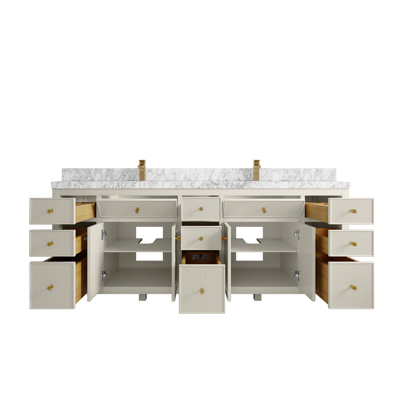 Sonoma 84'' Double Sink Freestanding Alabaster Vanity with Carrara Marble Top