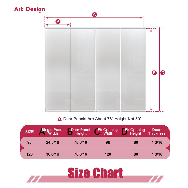4-Panels Aluminum Frame Tempered Glass Closet Sliding Doors Room Divider with Hardware Kit, 80"H x 120"W
