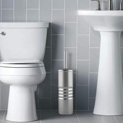 Porte-brosse de toilette en acier inoxydable | Forme ronde | Finition argent martelé | Livré avec une doublure en plastique complète à l'intérieur pour éviter les gouttes