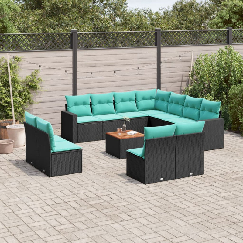  Ensemble de canapé de patio 12 pièces avec coussins en rotin de polyester noir