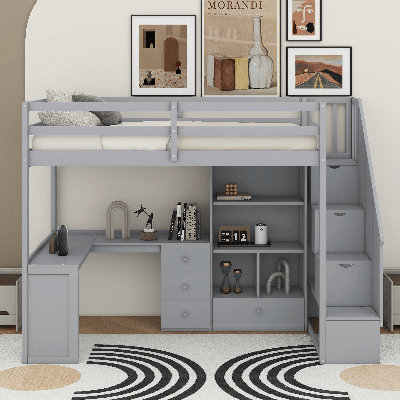 Lit mezzanine simple avec bureau et tiroirs