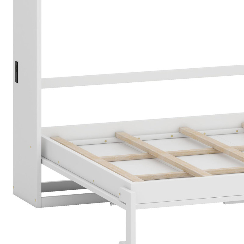 Lit escamotable mural peu encombrant avec ports de charge USB intégrés, Blanc