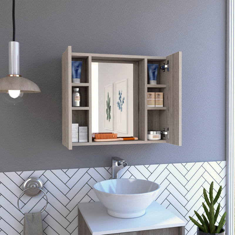 Armoire à pharmacie Artemisa, double porte, miroir, une tablette extérieure - gris clair, Gris