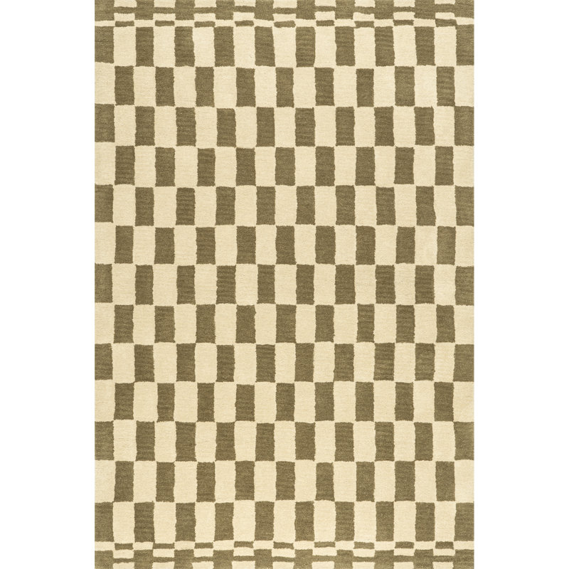 Olive and Beige Hand-Tufted Wool Runner Rug