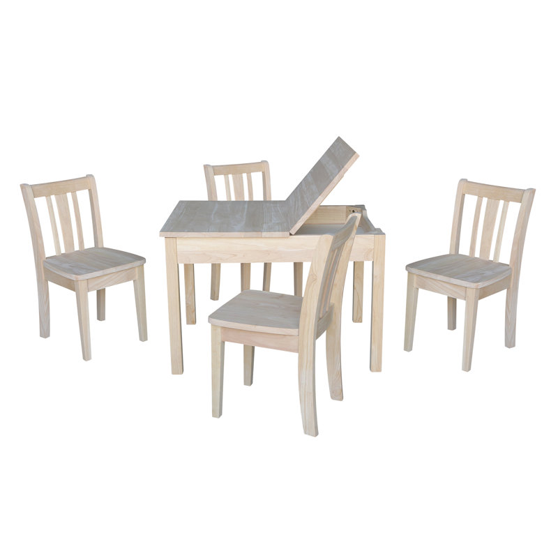 Ensemble de table rectangulaire et de chaises Charbel Kids, Brut / prêt à finir