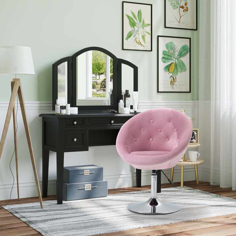 Fauteuil de coiffeuse rotatif moderne capitonné avec structure chromée réglable en hauteur