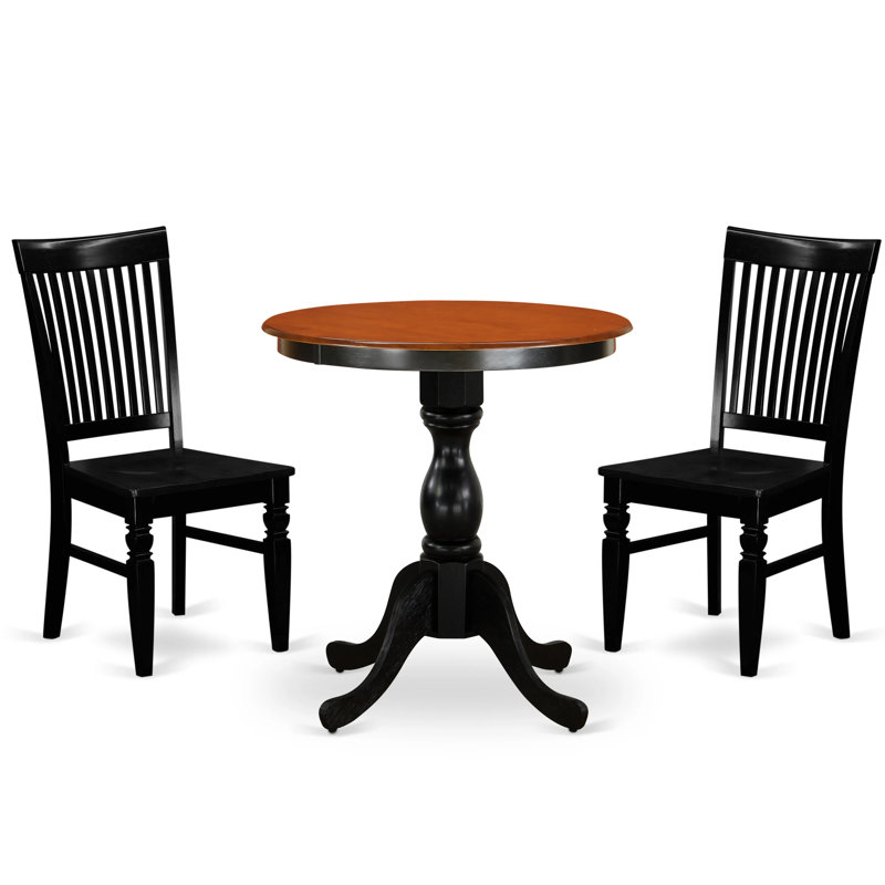 Ensemble de table de cuisine 3 pièces pour petits espaces comprenant une table de salle à manger ronde et 2 chaises, noir et cerise
