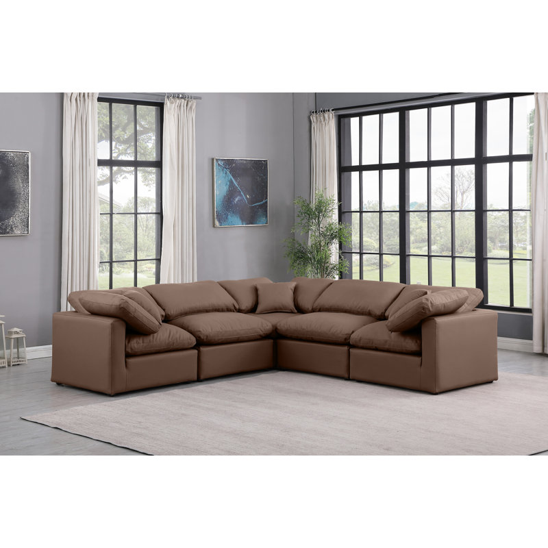 Canapé modulaire 5 pièces Itala, Cuir brun végétalien