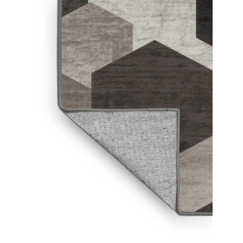 Machine Washable Penola Modern & Contemporary Geometric Shapes Rug in Gray – Gray Binding, 8' Round