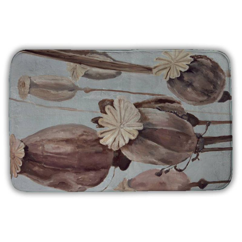 Sepia poppy head flowers Bath Mat with Non-Slip Backing - Quick Dry Memory Foam Bathroom Rug - Absorbent - Modern Plush Spa-Style - Machine Washable